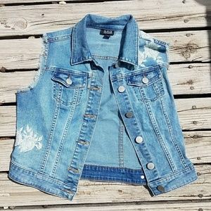 NEW Distressed Denim Jacket/ Vest
